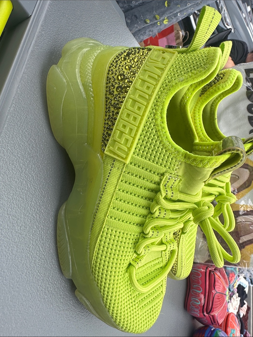 Steve Madden Kids Neon Lime Knit Lace-Up Sneakers - Picture 4 of 6